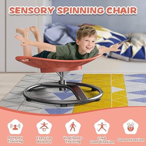 pozoera Spinning Chair for Autistic Kids - Sensory Spinning Chair for Autistic Children with Safety Handle & Non-Slip Design, Sensory Swivel Chairs for Kids 3-8 Years(Orange) thumbnail 4