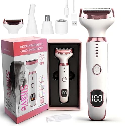 Beanify Wet & Dry Electric Razorfor Women Men,4 in 1 Rechargeable Led Display Electric Shaver and Facial Hair Remover,Painless Ladies Body Razors for Nose Face Body Leg Bikini Arm Hair - Image 1
