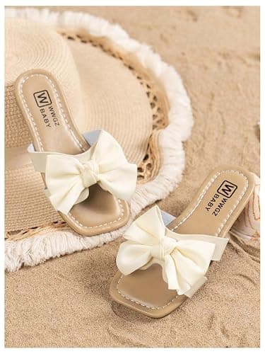 GORGLITTER Girl's Bow Sandals Round Open Toe Slip on Beach Summer Shoes | Cute Shoes for Teens, Kids Sandals 2026, Comfortable Slide Dress Sandals, Vacation Outfits thumbnail 4