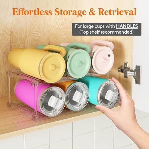 Lifewit Stackable Bottle Storage Organizer, Clear Freestanding Wine Holder for Cabinet, Large Slot Water Bottle Tumbler Cup Organizer for Pantry, Plastic Wine Rack for Fridge Cellar, 2Tier Hold 6 thumbnail 5