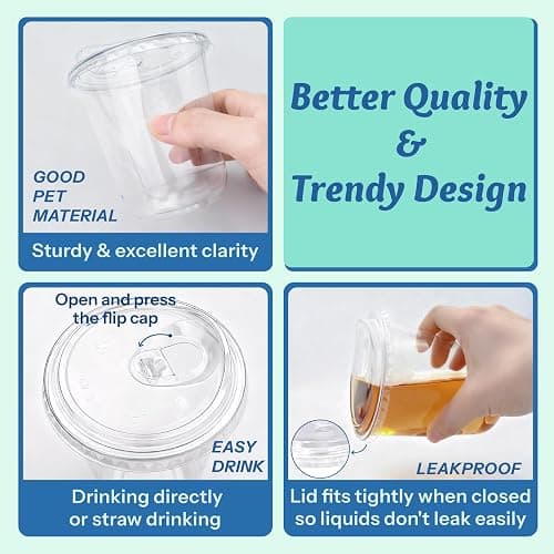 25 Pack 12 oz BPA-Free Clear Plastic Coffee Cups with Strawless Sip Lids - Leak-Proof Disposable To-Go Cups for Iced Coffee, Kids, Smoothies & Juice, Ideal for Daily Use & Small Gatherings thumbnail 4