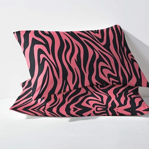 TANCAPRIUM Y2k 2000s Mcbling Pillowcase for Room Decor & Gift, Hot Pink Pillow Cases Standard Size Set of 2, Zebra Print Printed Bed Pillow Covers with Zipper, Cozy Microfiber thumbnail 3