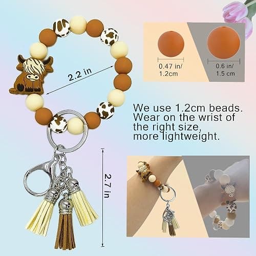 SHINYHARBOR Silicone Beaded Wristlet Keychain Bracelet,Key Wrist Keychains for Women Mom Teachers Best Friend thumbnail 2