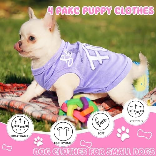 4 Pieces Dog Clothes for Small Dogs Girl Soft Puppy Shirt Cute Chihuahua Teacup Dog Clothes Female Dog Shirts Breathable Pet Clothing Pink Girl Doggie Clothes (XX-Small) thumbnail 2