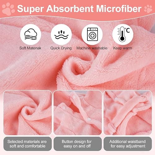 Bathrobe for Teacup Dogs, Dog Bath Robe, Dog Towel Robe, Hooded Dogs Bathrobe Towel Quick Drying and Super Absorbent Bath Towel with Belt(Pink) thumbnail 3