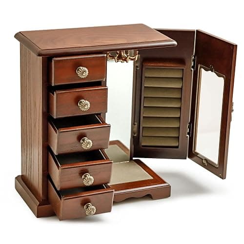 Kendal Wooden Jewelry Box for Women, Solid Jewelry Organizer With 5 Drawer, Jewelry Holder Organizer, Wood Jewelry Case with Butterfly Pattern & Mirror for Necklaces, Earring, Rings (Brown with 5 drawer) thumbnail 4