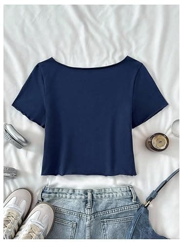 SOLY HUX Girl's Off The Shoulder Summer Crop Tops Number Graphic Short Sleeve Boat Neck Tee Shirts thumbnail 2