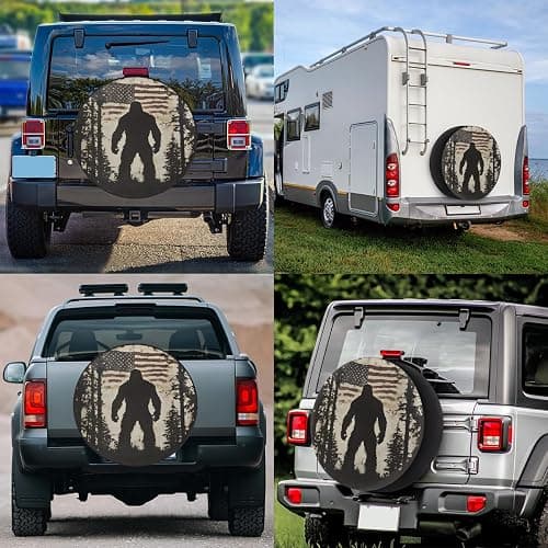 Spare Tire Cover for RV Trailer,American Flag Bigfoot Waterproof Sun Leather Wheel Cover,Camper Spare Tire Covers Fit for Jeep Travel Trailer SUV Truck Accessories (17 in for Diameter 31” - 33”),F-1 thumbnail 6