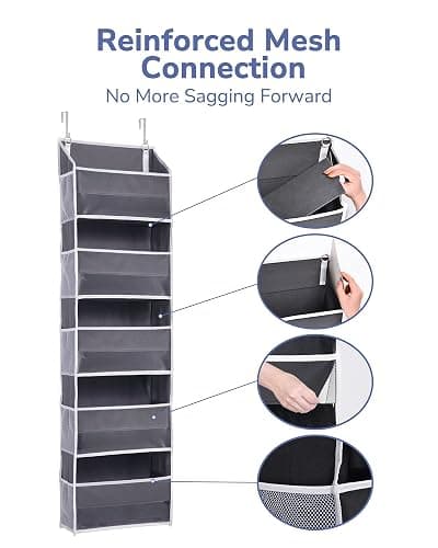 ULG 1 Pack Over Door Organizer with 5 Large Pockets 10 Mesh Side Pockets, 44 lbs Weight Capacity Hanging Storage Organizer with Clear Window Kids Toys, Shoes, Diapers, Dark Grey, 5 Layers thumbnail 7
