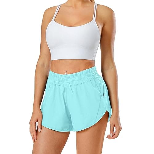 Aurefin Athletic Shorts for Women,Women's Quick Dry Workout Sports Active Running Track Shorts with Elastic and Zip Pockets - Regular Fit - Small - Light Blue thumbnail 5
