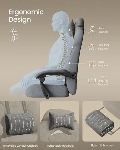 SONGMICS Gaming Chair, Office Computer Chair, Ergonomic Design, with Footrest, Adjustable Headrest, Lumbar Support, 150 kg Load Capacity, Slate Grey OBG077G01 thumbnail 6