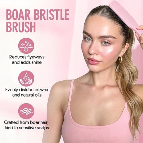 Boar Bristle Slick Back Hair Brush for Smooth Flyaways, Frizz, Sleek Ponytail, Buns and Edge Baby Hair, Teasing | Hair Comb, Edge Brush, Teasing Brush Styling Accessories for Kids, Women & Men (Pink) thumbnail 3