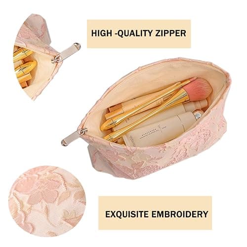 getgto 2 Pcs Makeup Bags, Large Cosmetic Bag Travel Toiletry Bag Organizer for Women, Embroidery Craft, Floral Makeup Bag Small Cosmetic Pouch Purse with Zipper Gifts for Girls Teen thumbnail 3