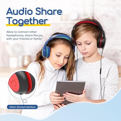 EarFun Kids Headphones Wired with Microphone, 85/94dB Volume Limit Headphones for Kids, Portable Wired Headphone with Shareport, Stereo Sound Foldable Headset for School/Tablet/iPad/Kindle, Black Red thumbnail 7