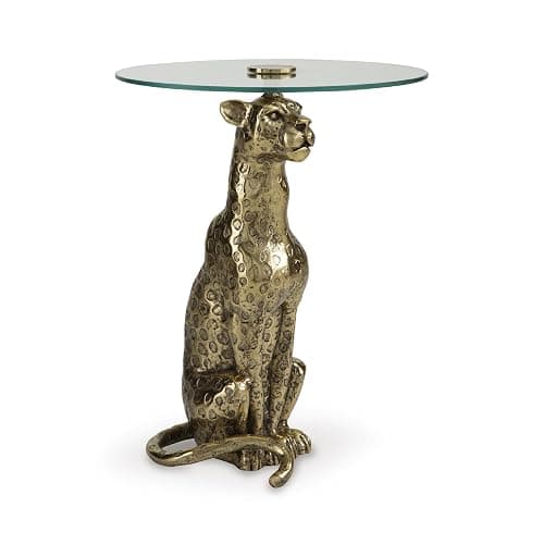 Signature Design by Ashley Vallain Industrial Glass Tabletop Accent Table with Leopard Base, Metallic & Glass - Image 1