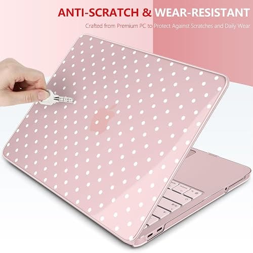 TWOLSKOO for MacBook Neo 13 inch Case 2026 A3404 A18 Pro Chip, Plastic Hard Shell Pattern Case with Type C Adapter, 2 Webcam Covers, Keyboard Cover & Screen Protector, Blush Polka Dot thumbnail 7