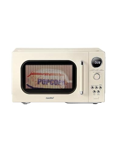 COMFEE' Retro Microwave Oven, Small Microwave with 6 Auto Menus, 0.9 cu.ft Countertop Compact Microwave with Multi-stage Cooking, Mute Function, LED digital, Apricot/900W, CMO-MMP02AA(AT) - Image 1
