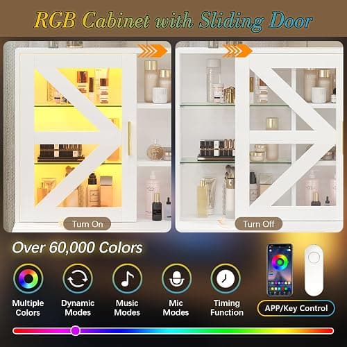 White L-Shaped Corner Vanity Desk with LED Lighted Mirror & Storage Shelves | Makeup Vanity with Charging Station & Sliding RGB Cabinet, Large Farmhouse Dressing Table with 6 Drawers for Women thumbnail 4