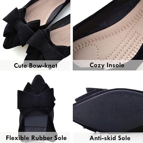 SAILING LU Womens Bowknot Ballet Flats Pointy Toe Casual Flat Shoes Suede Dressy Wear to Work Slip-Ons Moccasins thumbnail 5