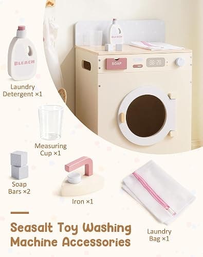 ROBUD Wooden Toy Washing Machine Play Kitchen Set, Seasalt Blue Multi-Functionl Play Washing Machine with Toy Accessories for Nursery, Playroom, Birthday Gift to Kids Age 3+, WCF69 thumbnail 3