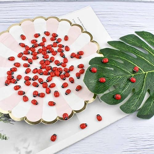 100 Pieces Wooden Ladybugs for Crafts DIY Self-Adhesive Mini Ladybugs Tiny Ladybug Decoration for Craft Scrapbooking Micro Landscape Party Home Garden Decor Flatback Wood Ladybugs Embellishments (Red) thumbnail 7