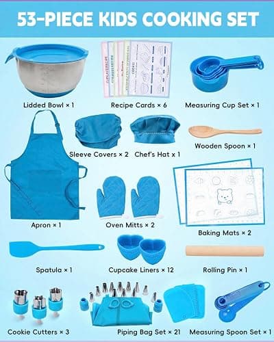 Kids Baking Set–Real Cooking Set for Kids with Kids Cooking Utensils & Kitchen Accessories, Measuring Tools & Baking Supplies,Great Gift for Pretend Play & Montessori Learning (Blue) thumbnail 3
