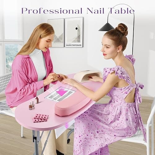 Faquenc Manicure Table with Nail Dust Collector, Portable Nail Table Rolling Nail Desk Nail Tech Travel Nail Station Foldable Professional Nail Salon Table with Cacuum,Arm Rest,Lockable Wheel,Bag,Pink thumbnail 2