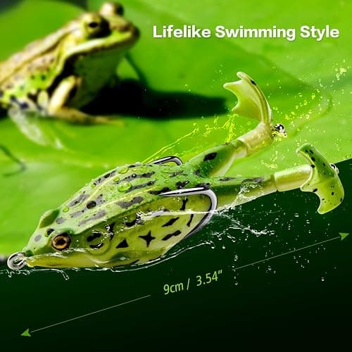 Topwater Frog Lure Bass Trout Fishing Lures Kit Set Realistic Prop Frog Soft Swimbait Floating Bait with Weedless Hooks for Freshwater Saltwater thumbnail 2