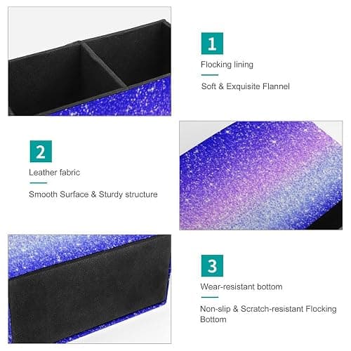 QIPVEKR Purple Blue Gradient Glitters Leather Pen Container 5.9X2.8 In | Multifunctional Pen Container with 2 Compartments,Pencil Holder Desktop Organizer Makeup Brush Holder for Office Home thumbnail 7
