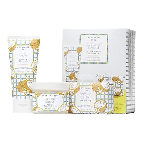 Beekman 1802 Coconut Cream Goat Milk Bodycare Discovery Kit - 3 Pieces - Scented - Cleanses, Nourishes & Hydrates - With Lactic Acid & Shea Butter - Microbiome Friendly - Good for Sensitive Skin - Coconut Cream - Image 1