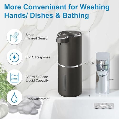 Gotofine Automatic Liquid Soap Dispenser,4-Level Adjustable, Wall Mount,USB Rechargeable,12.8oz/ 380ml,Touchless Hand & Dish Soap Dispenser for Bathroom, Kitchen,Hotel, Restaurant thumbnail 2
