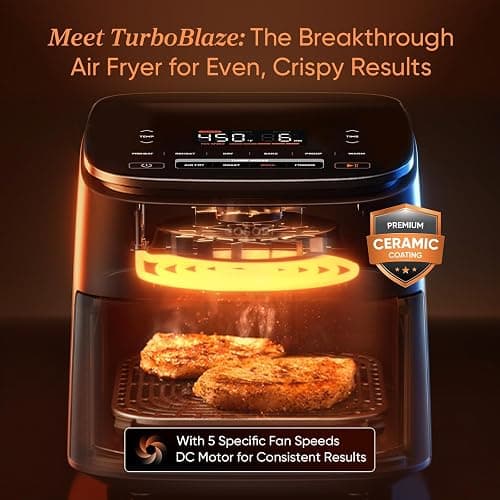 Cosori 9-in-1 TurboBlaze Air Fryer 6 Qt, Premium Ceramic Coating, 90°–450°F, Precise Heating for Even Results, Air Fry, Roast, Bake, Broil, Dry, Frozen, Proof, Reheat, Keep Warm, 120V, Dark Gray thumbnail 2