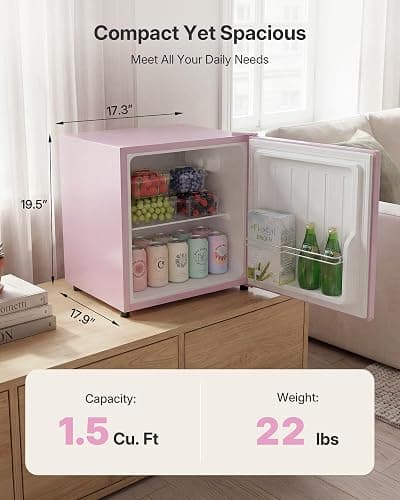 Upstreman 1.5 Cu.Ft All-Refrigerator Mini Fridge, Pink-CR16 | Dorm Fridge with 7-Level Thermostat, ENERGY STAR Certified, Reversible Door, Small Refrigerator for Office, Classroom thumbnail 3