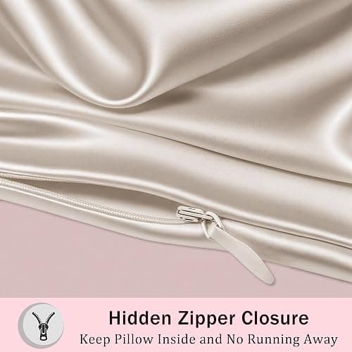 Mulberry Silk Pillow Cases with Zipper, Ultra Smooth Soft Breathable Cooling Pillow Cases for Hot Sleepers, Silk Satin Pillowcase for Hair and Skin, Gifts for Women (Beige, Standard Size, 1 Pack) thumbnail 3