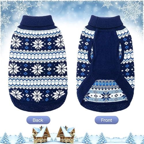 KOOLTAIL Cable Knit Dog Sweater Turtleneck, Cold Weather Pullover Classic Knitwear, Snowflake Pattern Thick Warm Winter Pet Clothes, Dog Christmas Sweater for Small Medium Large Dogs Cats, Navy Blue L thumbnail 2
