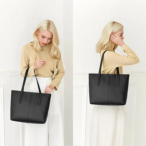 FITDON Tote 🤍Bag with Zip for Women, PU Leather Top Handle Handbags Ladies Shoulder Bag for Work School Travel Shopping thumbnail 3