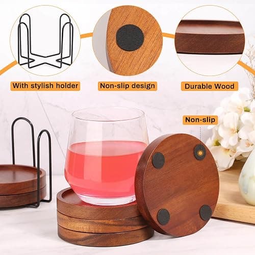 Wooden Coasters Set of 6, Acacia Wood  thumbnail 4