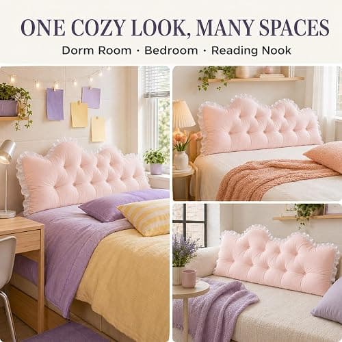 Taylinova NEW College Dorm Bed Bolster Pillow (Rice Pink,Twin-90cm/35) | Rectangular Reading Headboard Pillow,for Twin, Full, Queen & King Beds, Headboard Pillow for Sitting, Reading & Lounging thumbnail 6
