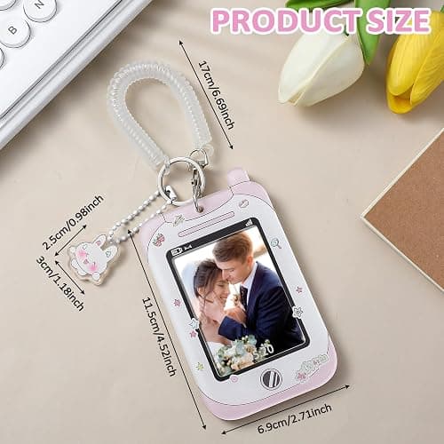 JIYIN 2 Pcs Photocard Holder, 3 Inch Photo Card Holder ID Badge Holder Cute Cartoon Photocard Holder Keychain Bus Card Credit ID Bank Card Pendant with Spiral Wrist Coil thumbnail 2