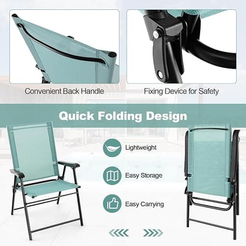 Tangkula Patio Folding Chairs Set of 4, Outdoor Sling Chairs with Breathable Fabric Back & Seat, Portable Dining Camping Chairs for Poolside, Yard, Garden, Deck, Lawn, Beach (Mint Green) thumbnail 7