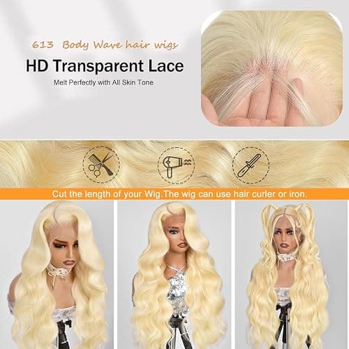 ShengCai 613 13x6 Lace Front Wig Human Hair 200 Density 613 Lace Front Wig Human Hair Body Wave Blonde HD Lace Front Wigs Pre Plucked 30 Inch thumbnail 3