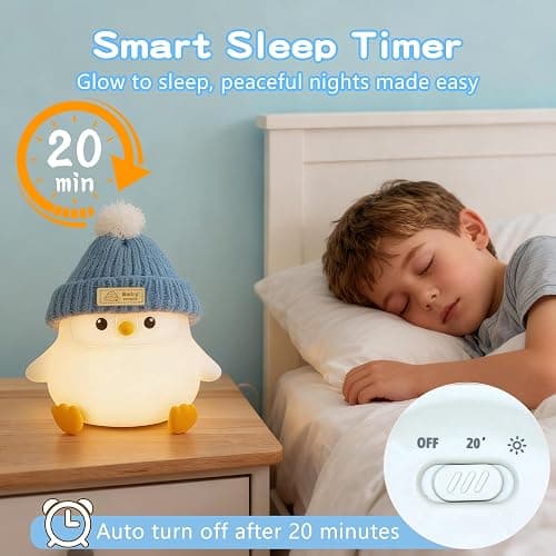 Penguin Lamp with Knit Hat,Adorable Penguin Night Light,Safe Soft Silicone,Dimmable Nursery Nightlight,LED Squishy Animal Lamp,Room Decor,White Elephant Gifts,Christmas Gifts for Kids /Boys Girls Baby thumbnail 3