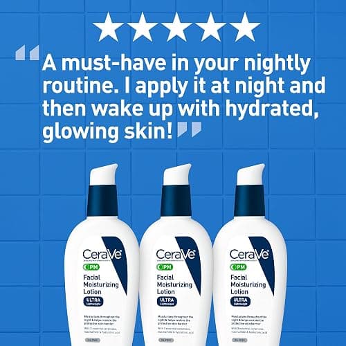 CeraVe PM Facial Moisturizing Lotion, Night Cream with Hyaluronic Acid and Niacinamide, Ultra-Lightweight, Oil-Free Moisturizer for Face, 3 Ounce thumbnail 5