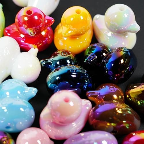 40Pcs Mixed Colors Acrylic Duck Beads for Pens, UV Plating Focal Beads Loose Beads Bulk Set for Keychain Pens Lanyards Bracelet Necklace Jewelry thumbnail 7