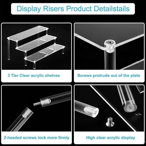 HENABLE Large Acrylic Display Risers, Perfume Stand Organizer, Clear Acrylic Shelf Risers for Display Stands for Food, Tabletop Use, Amiibo Funko POP Figure, 3 Tier Clear Cupcake Stand Risers thumbnail 5