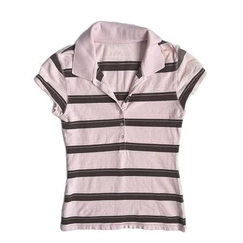 Pink and Brown Striped Polo - Image 1