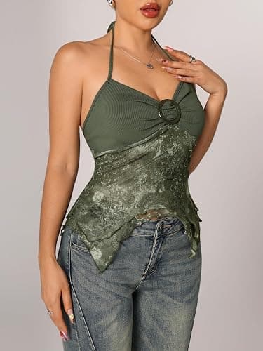 Verdusa Women's Y2k Halter Top Fairy 2000s Clothing Asymmetrical Going Out Tops Aesthetic Whimsical Clothes thumbnail 6