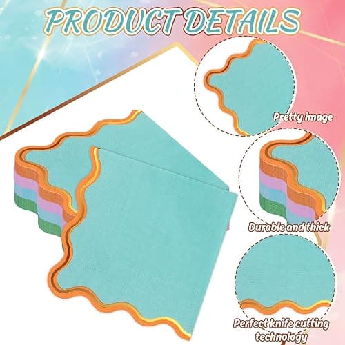 JarThenaAMCS 100 Pcs Scalloped Paper Napkins Cocktail Napkins 4 Mixed Colors Disposable Beverage Napkin Hand Towels for Birthday Baby Shower Drink Pastel Party Table Decor Supplies thumbnail 3