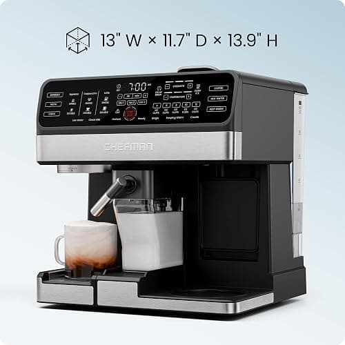 Chefman Coffee Maker Espresso Machine Combo, OmniBrew 8-in-1 Coffee Station with Automatic Milk Frother for Lattes, Cappuccinos, Macchiatos, 12-Cup Carafe and 3L Removable Water Tank - Black thumbnail 9