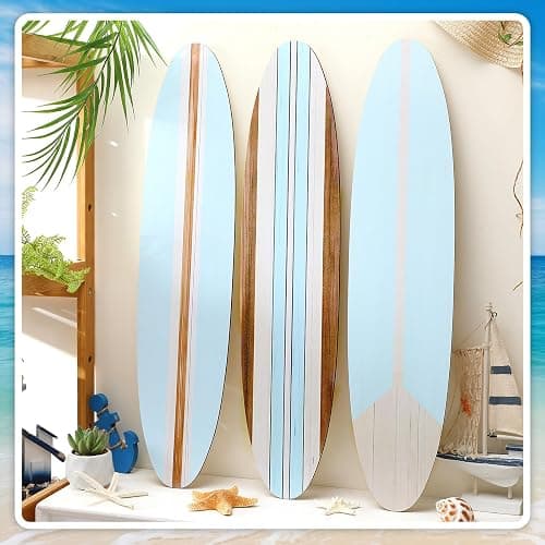 Gerrii 3 Pieces Surfboard Wall Decor 23.6" x 5.4" Preppy Beach Room Decor Aesthetic Large Wooden Cute Beachy Tropical Wall Art for Surfer Bedroom Living Room Bathroom Decorations(Blue) thumbnail 2